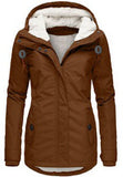 Winter Hooded Jacket Solid Color Warm Buckle Zip-up Fleece Jacket With Pockets Women's Casual Jacket