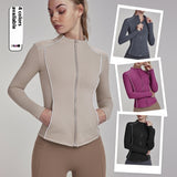 Autumn And Winter Fleece-lined Yoga Coat Top Women's Waist Slimming Zip-up Shirt