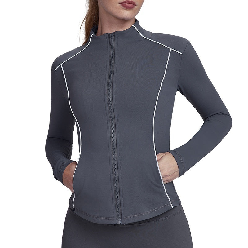 Autumn And Winter Fleece-lined Yoga Coat Top Women's Waist Slimming Zip-up Shirt