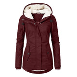 Winter Hooded Jacket Solid Color Warm Buckle Zip-up Fleece Jacket With Pockets Women's Casual Jacket