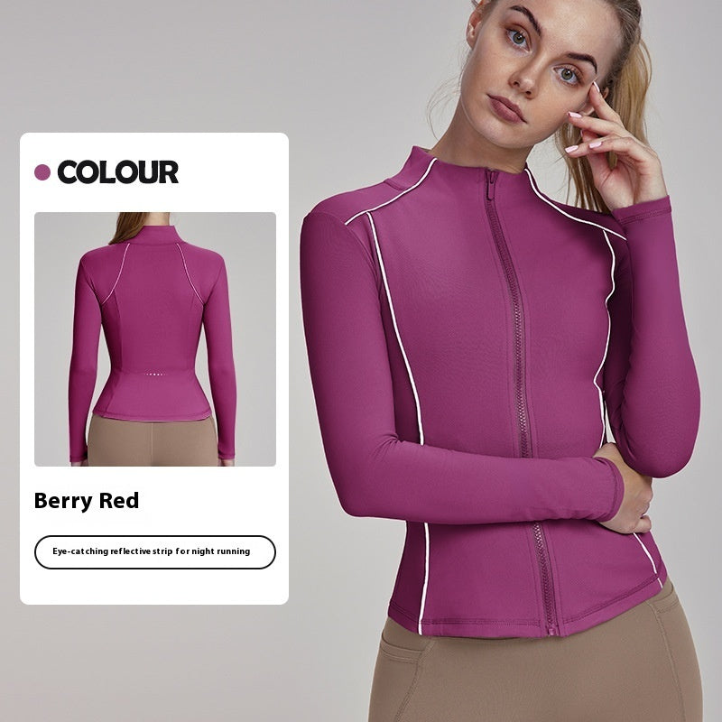 Autumn And Winter Fleece-lined Yoga Coat Top Women's Waist Slimming Zip-up Shirt
