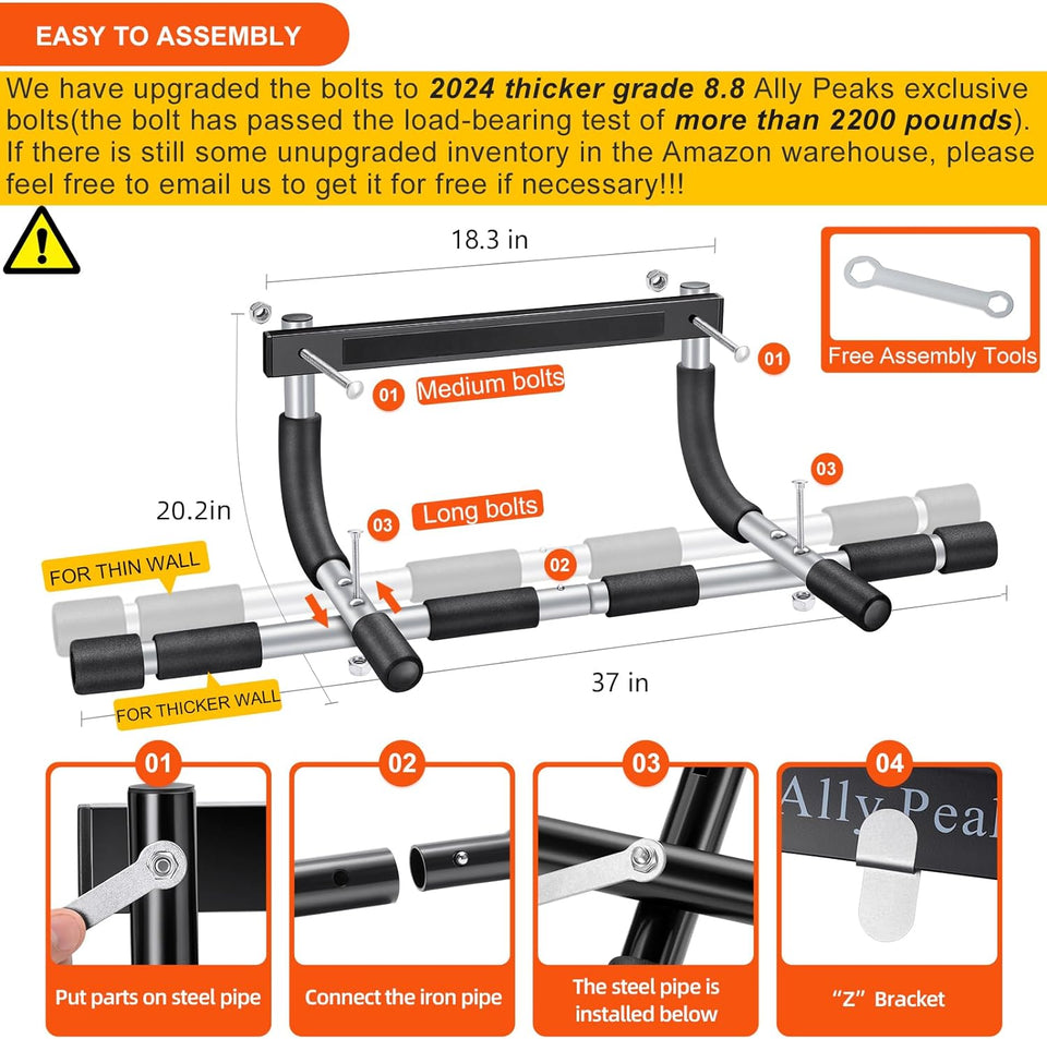 Pull up Bar for Doorway | Thickened Steel Max Limit 440 Lbs Upper Body Fitness Workout Bar| Multi-Grip Strength for Doorway | Indoor Chin-Up Bar Fitness Trainer for Home Gym Portable